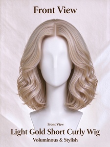 Light Gold <b>Short</b> Curly <b>Human</b> <b>Hair</b> <b>Wig</b> Soft Volume Wave Bob <b>Wig</b> for Daily Wear - Product Image 3