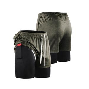 Short de Sport Taille US Logo Personnalisé 2 en 1 Jogger Suit Avec Compression Intérieure Hommes Fitness Workout Training Wear Gym DDP shipping - Product Image 5