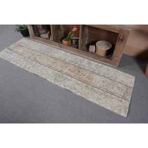 Tapis en laine turque vintage de 2.3x7,5 pieds, tissage à plat en patchwork beige et bleu pour les décorations de salon avec support en latex - Product Image 3
