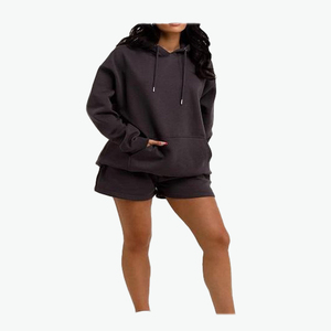 Femmes respirant tricot au-dessus du genou sweats à capuche ensemble court dernier Style couleur personnalisée décontracté solide motif en gros - Product Image 2