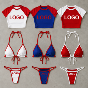 Conjunto de Bikini con Decoración de Pedrería y Estampado Puff, Traje de Baño de Dos Piezas para Mujer, Tanga de Spandex y Poliéster, Top Halter - Product Image 1