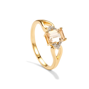 Bague en or 14 carats avec morganite pêche et zircon blanc - Bague fine pour couple plaquée rhodium - Product Image 1