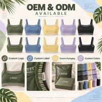 Soutien-gorge de yoga à double bretelle rayé olive certifié GRS avec logo personnalisé, 72 % coton recyclé, 28 % élasthanne, pour la plage et le sport