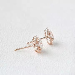 Elegant Oval Cut Moissanite Diamond <b>Halo</b> Stud Back <b>Earrings</b> for Women Unique Stud Back Design for girls - Product Image 4