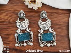 Beautiful Fancy Style Party Wear Beautiful Antique Design Oxidized <b>Silver</b> Polish Designer Wear Oxidized Dangler <b>Long</b> <b>Earrings</b> - Product Image 2