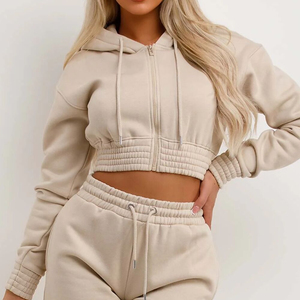 Short à capuche imprimé d'hiver pour femmes Sweat-shirt en coton épais deux pièces Gym Set Workout Outfit Activewear Tracksuit Casual - Product Image 3