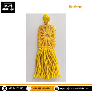 แฮนด์เมดElegant Design Raffiaรูปสี่เหลี่ยมผืนผ้าลูกปัดพู่ต่างหูยาว 11 ซม.สําหรับสาวชุดราตรีชายหาดกลางแจ้งสวมใส่ - Product Image 6