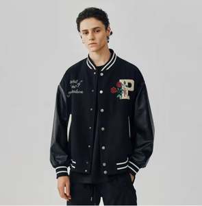 Chaquetas universitarias de béisbol de alta calidad OEM para hombre, chaqueta fina de moda con decoración bordada, ropa larga - Product Image 1