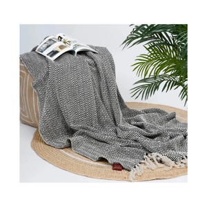 Grey Colour Tassel <b>Bamboo</b> Herringbone <b>Sofa</b> Viscose Blend 60x80in Throw With Smooth Feel Perfect For Breathable All Season Needs - Product Image 6