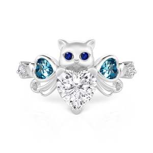 Bague Cœur Nœud Papillon Chat Ouverte en Argent Sterling Plaqué Or Jeulia – Bijou Tendance et Élégant - Product Image 1