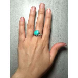 Navajo Handmade <b>Statement</b> <b>Ring</b> Kingman Turquoise & Sterling <b>Silver</b> Size 8.25 Gemstone Inlay for Everyday Wear - Product Image 4