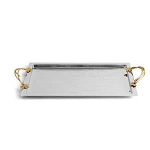 Plateau de service en métal au design moderne, avec poignées dorées uniques, pour aliments et desserts, idéal pour la maison, l'hôtel, le restaurant, les mariages, le Ramadan et les fêtes. - Product Image 1