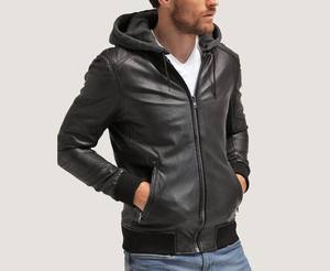 Vestes en cuir véritable 100% respirantes pour hommes, style fermeture éclair confortable, col montant, imperméables, coupe-vent, décontractées pour l'hiver - Product Image 1