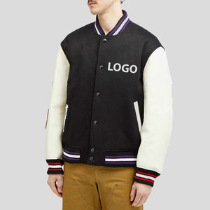 Chaqueta universitaria con mangas de cuero y diseño a la moda con logotipo personalizado, chaquetas para hombre al por mayor, chaqueta de bloque de color con cierre abotonado de béisbol - Product Image 4