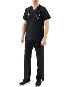 Mujeres cómodo elástico patrón sólido 2 uds cuello en V bordado Scrub Top pantalones trajes Hospital uniforme caballeros Chaquetas de punto - Product Image 3