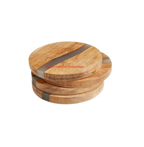 Wholesale Handmade Acacia Wood And Grey Epoxy Resin Coasters Set Of 4 Modern Round Drink Coasters For Home And <b>Bar</b> Decor - Product Image 1