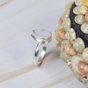 925 Sterling Silver Rainbow Moonstone Ring Pear Shape Gemstone Jewelry Simple June Birthstone Ring - Product Image 3