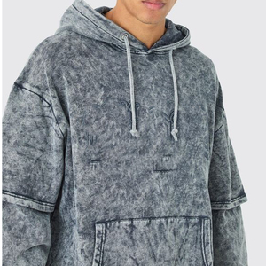 Block Color Hoodies Oversized Acid Wash Vintage Hoodie Hombres Algodón Peso pesado Nuevos diseños Heavy Weight Washes Mens Hoodies - Product Image 6