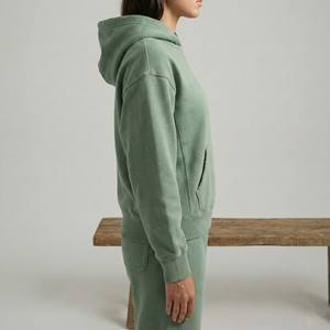 Sage Green Velvet Solid Streetwear Tracksuit <b>Women</b> High Quality Cotton Two Piece Set Skinny Fit Hoodie and Tapered Joggers - Product Image 3