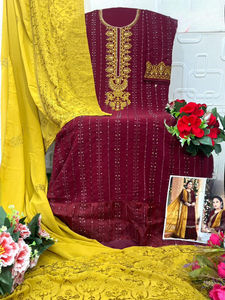 Top GEORGETTE avec SALWAR KAMEEZ en SOIE FORTEMENT BRODÉE pour les FÊTES TOUTES SAISONS - Product Image 5