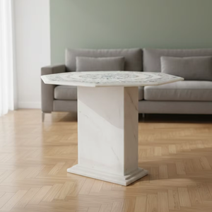 Plateau de table à manger octogonal traditionnel durable en marbre incrusté, pierre Pietra Dura pour la maison, salon, meubles, élément décoratif - Product Image 4