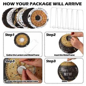 2026 Feliz Año Nuevo, farolillos de papel colgantes blancos y dorados negros, abanicos de papel, sombrero de copa de vino, juego de bolas de panal, recuerdo de fiesta - Product Image 5