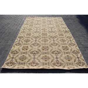 Vintage Large Rug 5.6x9.1 ft (171x278 cm), Turkish <b>Brown</b> Polka dot <b>Wool</b> Rug - Product Image 1