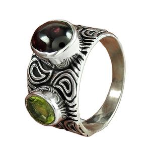 Anillo de lujo con grabado de piedras preciosas de peridoto granate natural, Plata de Ley 925 sólida, joyería Bohemia hecha a mano, precio directo de fábrica - Product Image 2