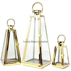 Cadre plaqué or de qualité exclusive et porte-bougie en verre pour fenêtres et lanterne votive de fournisseur indien - Product Image 2