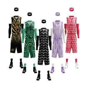 Vente en gros de vêtements de sport BSCI en polyester imprimé avec logo personnalisé, ensemble de maillots de basket-ball respirants sublimés - Product Image 5