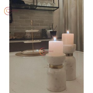 Classic Gift & Crafts Candle Holder With Brass Ring Candle Stick Holder <b>Marble</b> Handmade Unique Candle <b>Jar</b> White Color in Bulk - Product Image 5