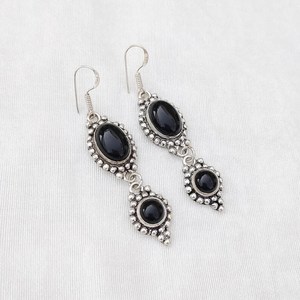 Black Onyx Multi Stone Dangle Drop Earrings 925 <b>Silver</b> Plated Ear <b>Wire</b> Crystal Design Handmade Boho Jewelry Gift for Her - Product Image 3