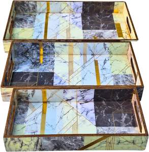 HF CRAFTS Juego de bandejas de servicio MDF hechas a mano de alta calidad con diseños de lujo Bandeja de resina epoxi única con logotipo grabado - Product Image 1