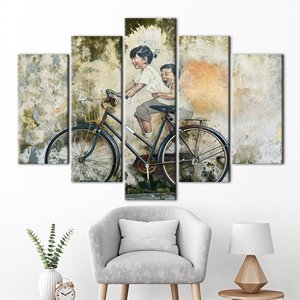 Modern Graffiti Art Canvas Print Featuring Children on Bikes,5P Mix:Gallery <b>Wrap</b> - Product Image 1
