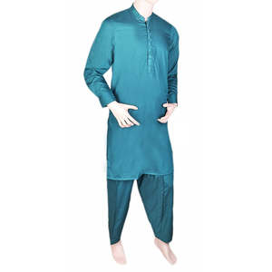Shalwar Kameez brodé à col montant pour homme Insight International - Vert acier, service OEM en gros direct usine - Product Image 3