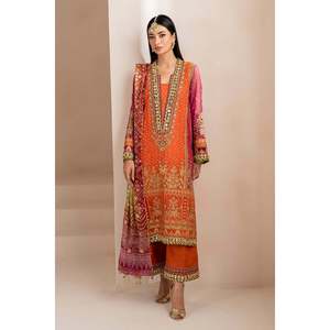 Ensemble de costume 3 pièces en mousseline de soie brodée orange pour femmes UF-706 (100% polyester) - Product Image 4