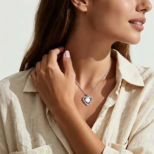 Jeulia Sparkles Heart <b>Opal</b> Rhodium Plated Sterling Silver <b>Necklace</b> with Claw Setting - Product Image 5