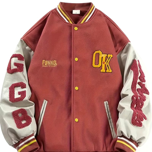 แจ็กเก็ตฤดูหนาวของผู้ชายแบบสั่งทำเสื้อแจ็กเก็ตเบสบอลบอมเบอร์สไตล์เท่มีการตกแต่งปักลาย - Product Image 1