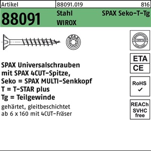 Tornillos R 88091 SEKO/T-STAR TG 6x70/41-T30 Acero WIROX 200 Piezas Paquete SPAX - Product Image 1
