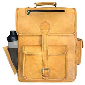 Housse de sac à dos en cuir véritable Ganges Grain style bohème vintage, couleur bronzée naturelle, avec doublure tendance en coton et polyester, dotée d'un port USB - Product Image 5