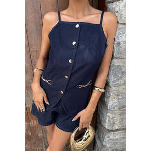 Conjunto de Top Corto y Pantalones Cortos Vaqueros con Botones y Accesorios Dorados 10173 con Elementos de Moda - Product Image 4