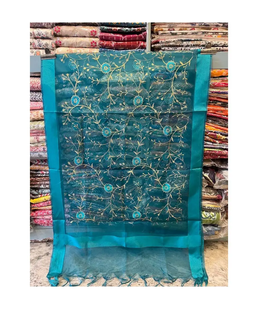 Embroidered Organza Dupatta/Stole/Wrap - Multicolor Organza Dupatta Chunni Scarf for Lehenga Suit Salwar Kameez Women/Girls -