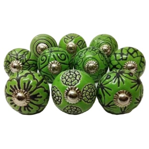 Vente chaude boutons en céramique vert foncé gravé fleur Design tiroir industriel armoire poignée tire pour cuisine commode salon - Product Image 2