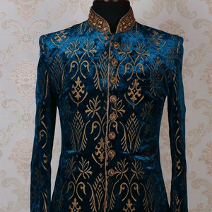 NEW---BEAUTIFUL DESIGN of EMBROIDERY on SHERWANI on VELVET FABRIC & ALSO MATCHING SHOE WITH DRESS for PARTY-WEAR/WEDDING@2022 - Product Image 1