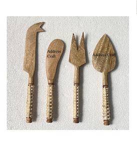Herramienta de tabla para cortar queso de madera, mango de ratán tejido, esparcidor de queso de madera, rebanador decorativo, juego de cubiertos con mango de ratán - Product Image 6