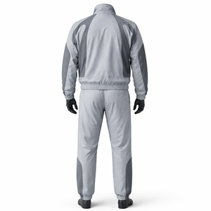 Conjunto Deportivo Cortavientos Gris Claro para Hombre, Traje Deportivo Ligero con Bloques de Color, Chaqueta con Cierre Completo, Pantalones Jogger, Logotipo Personalizado OEM - Product Image 2