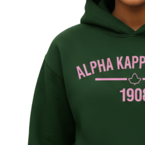 Sudadera con Capucha AKA Ivy 1908, Sudadera de Felpa Premium, Sudadera con Capucha Personalizada para Hermandades Griegas, Verde Bosque y Rosa - Product Image 2