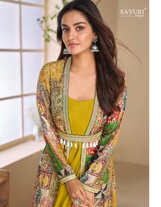 Premium Quality Stunning Georgette and Silk Blend Gown with <b>Beautiful</b> Embellishments and Elegant Draping Available for Sale - Product Image 6