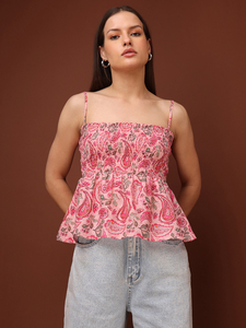 Haut péplum imprimé décontracté sans manches à col carré pour femmes - Product Image 3