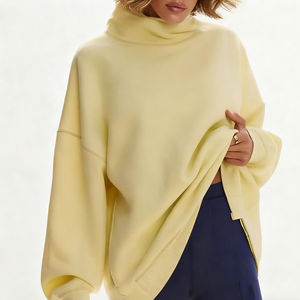 High Quality Custom Soft Fleece Cotton Screen Print Mock Neck Boxy Fit Pullover Sports Sweatshirt for Women - Product Image 5